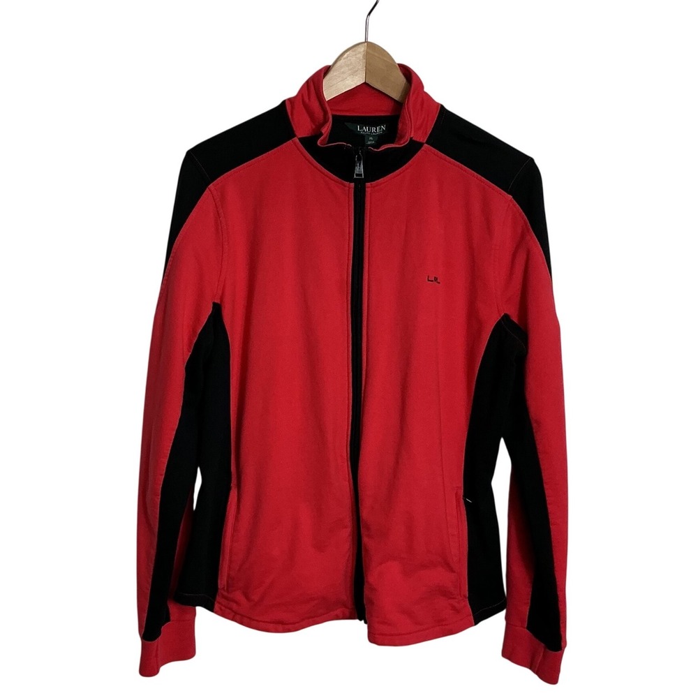 Lauren Ralph Lauren Active Women's XL Preppy Red Black Full Zip Jacket